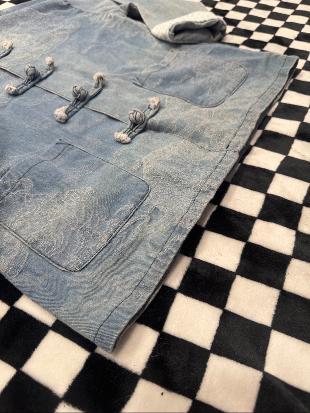 Blue Dragon-Pattern Denim Mandarin Jacket - Picture 4 of 8